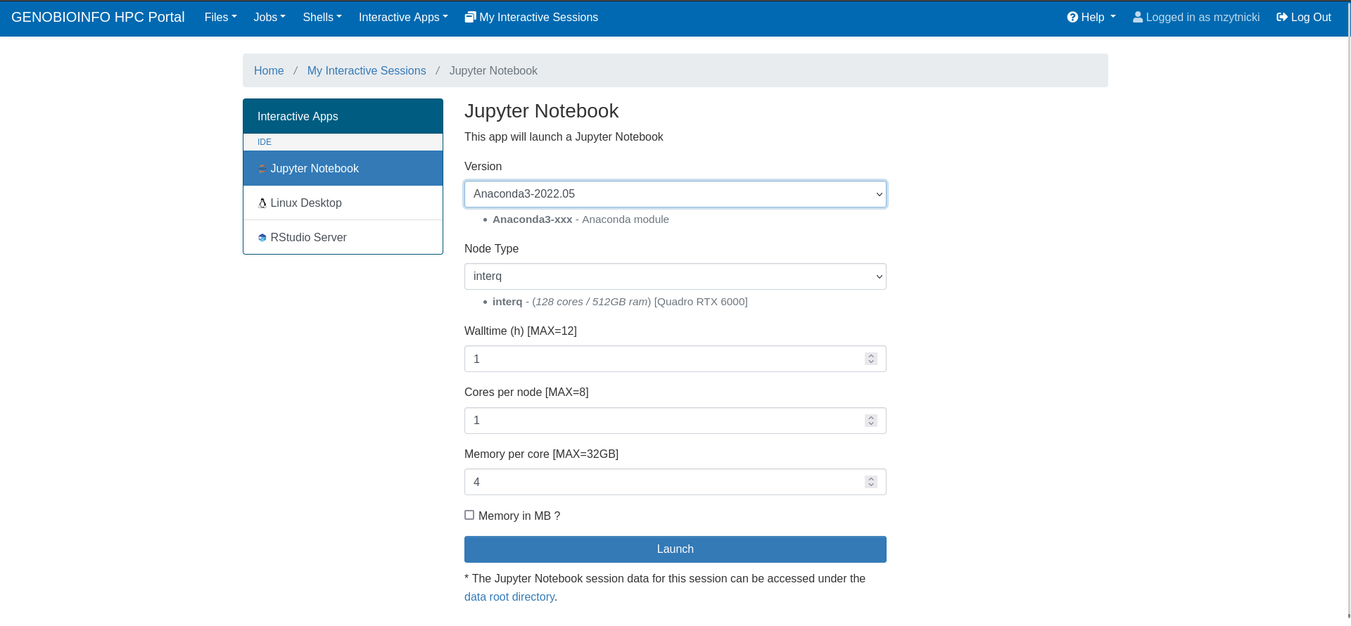 Jupyter Notebook startup page